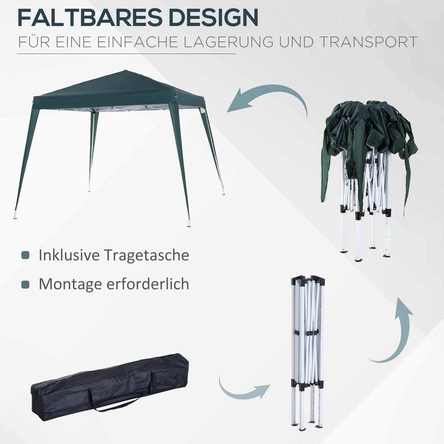 Outsunny Faltpavillon 2,4x2,4m Pavillon Faltzelt mit UV-Schutz, Partyzelt inkl. Tragetasche für Garten, Balkon, Stahl Grün
