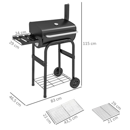 Outsunny Holzkohlegrill Smoker BBQ-Grill, 1 Ablage,inkl. Thermometer, 83 x 46.5 x 115 cm, Schwarz