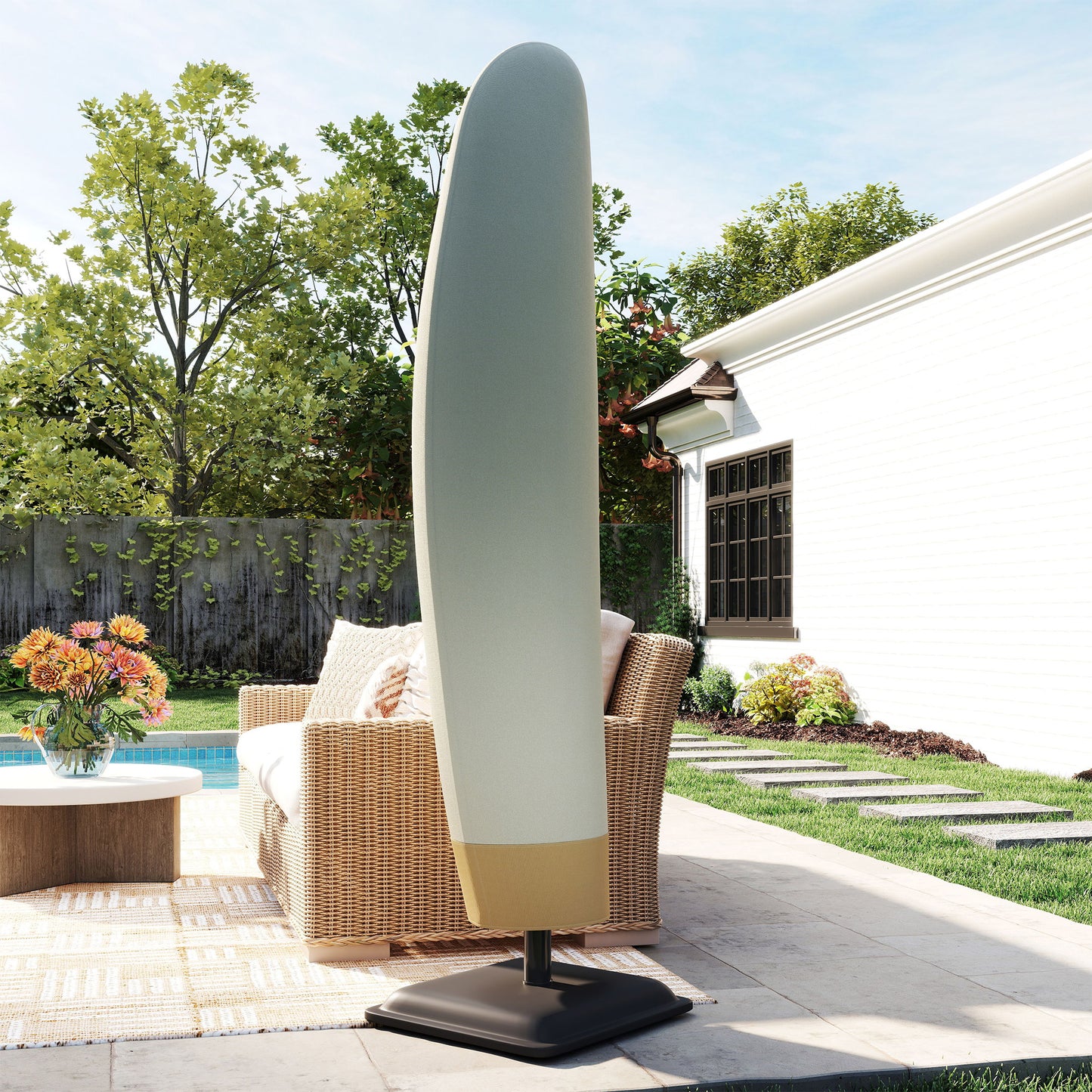 Outsunny Sonnenschirm Schutzhülle für Ø 400 cm wasserdicht Wetterfeste Sonnenschirm Abdeckung mit Stab Reißverschluss Kordelzug Oxford Gewebe UV-Beständige Ampelschirm Abdeckhauben 220 ×56 cm Beige
