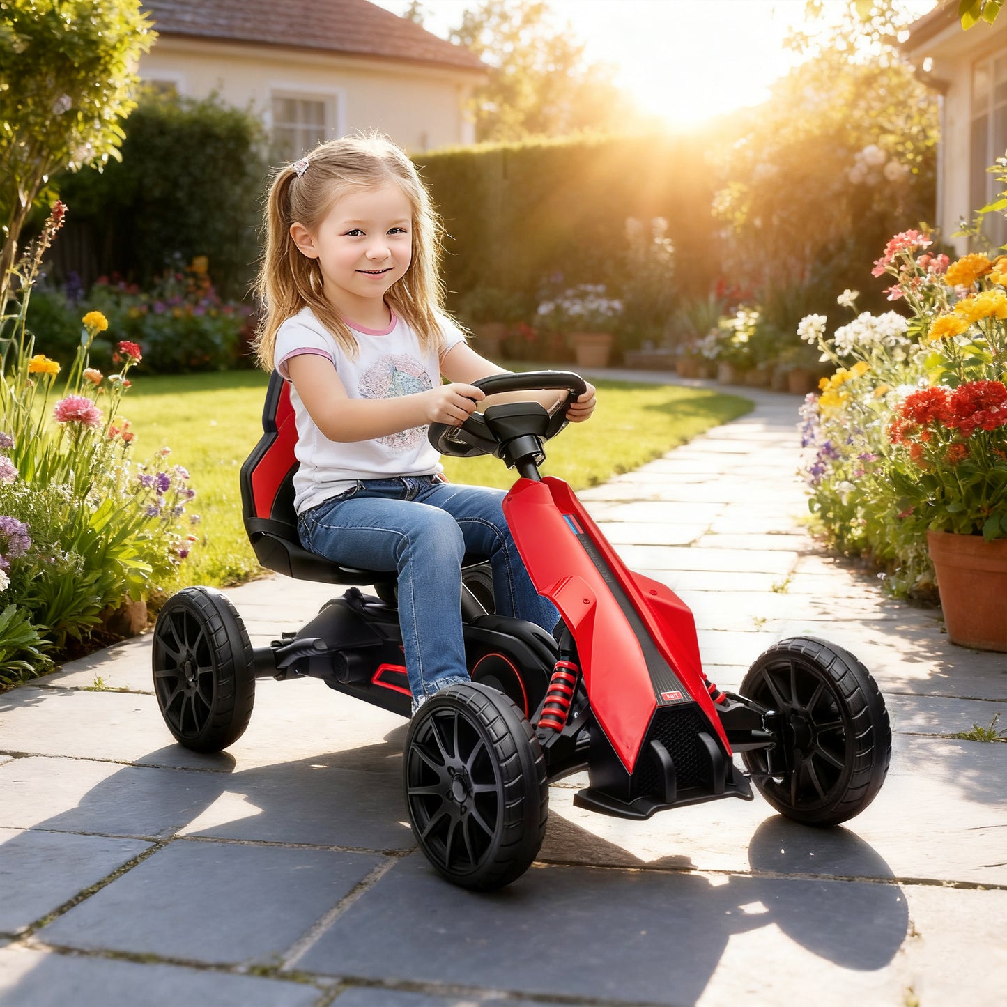 HOMCOM Go Kart Pedal Go Kart Rückwärts-uns Vorwärtsgang, für Kinder von 3 bis 8 Jahren, Rot
