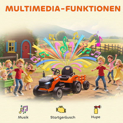 AIYAPLAY Elektrischer Kindertraktor, Aufsitz-Traktor mit Fernbedienung, Soft-Start, für Kinder im Alter von 3-8 Jahren, Orange