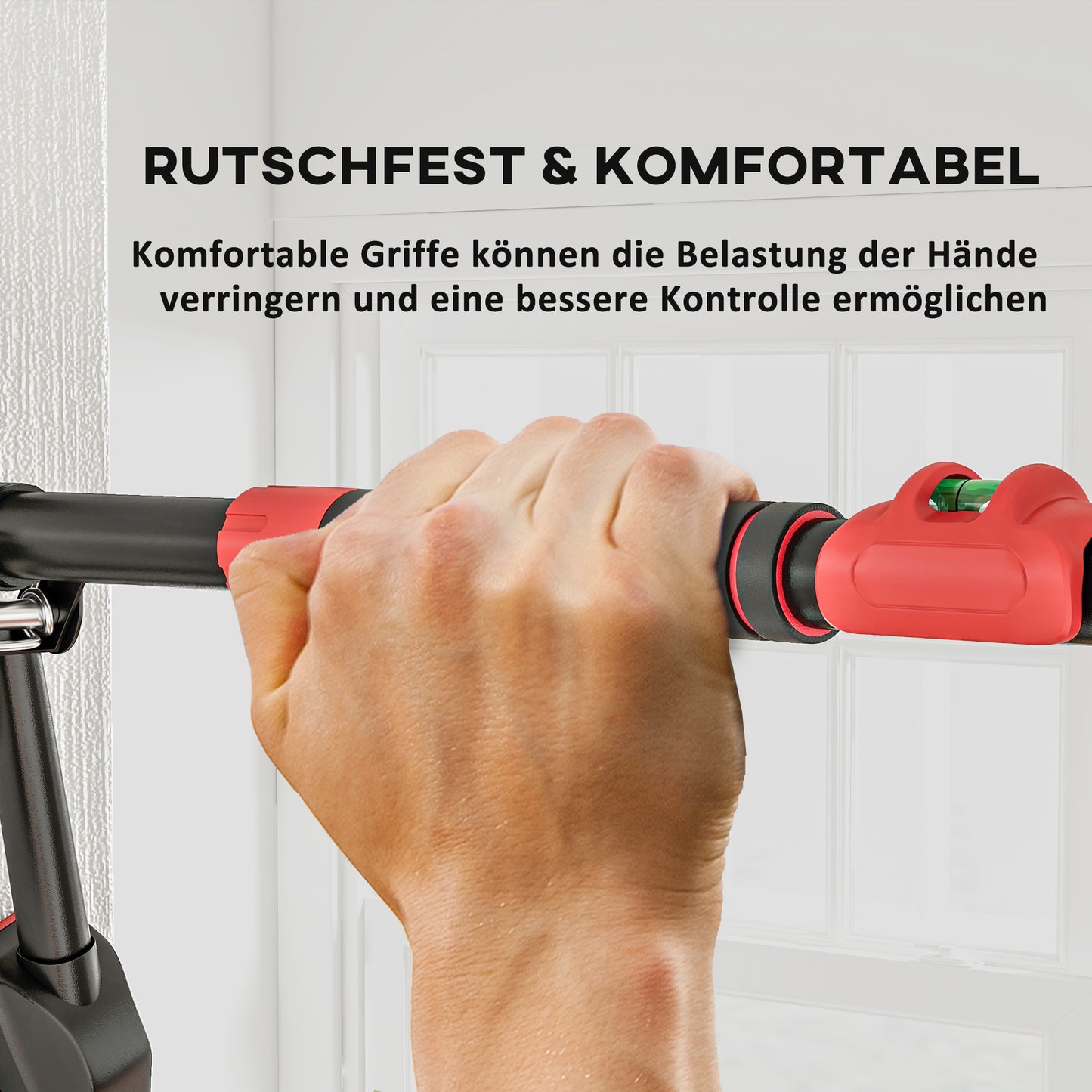 SPORTNOW Klimmzugstange, verstellbar 81-107cm, Wasserwaage, 6-Punkt-Unterstützung, Metall, Schwarz/Rot