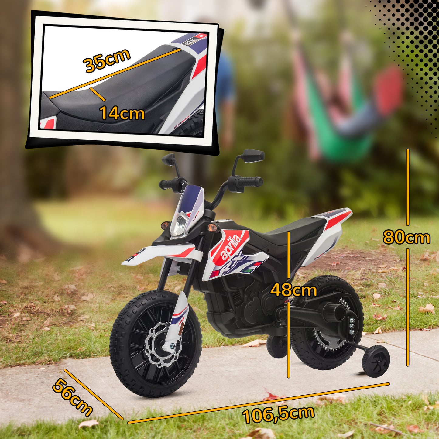 AIYAPLAY 12V Kinder-Motorrad mit Stützrädern, LED-Lichtern, Musik, USB, Elektro-Motorrad für Jungen und Mädchen, Weiß