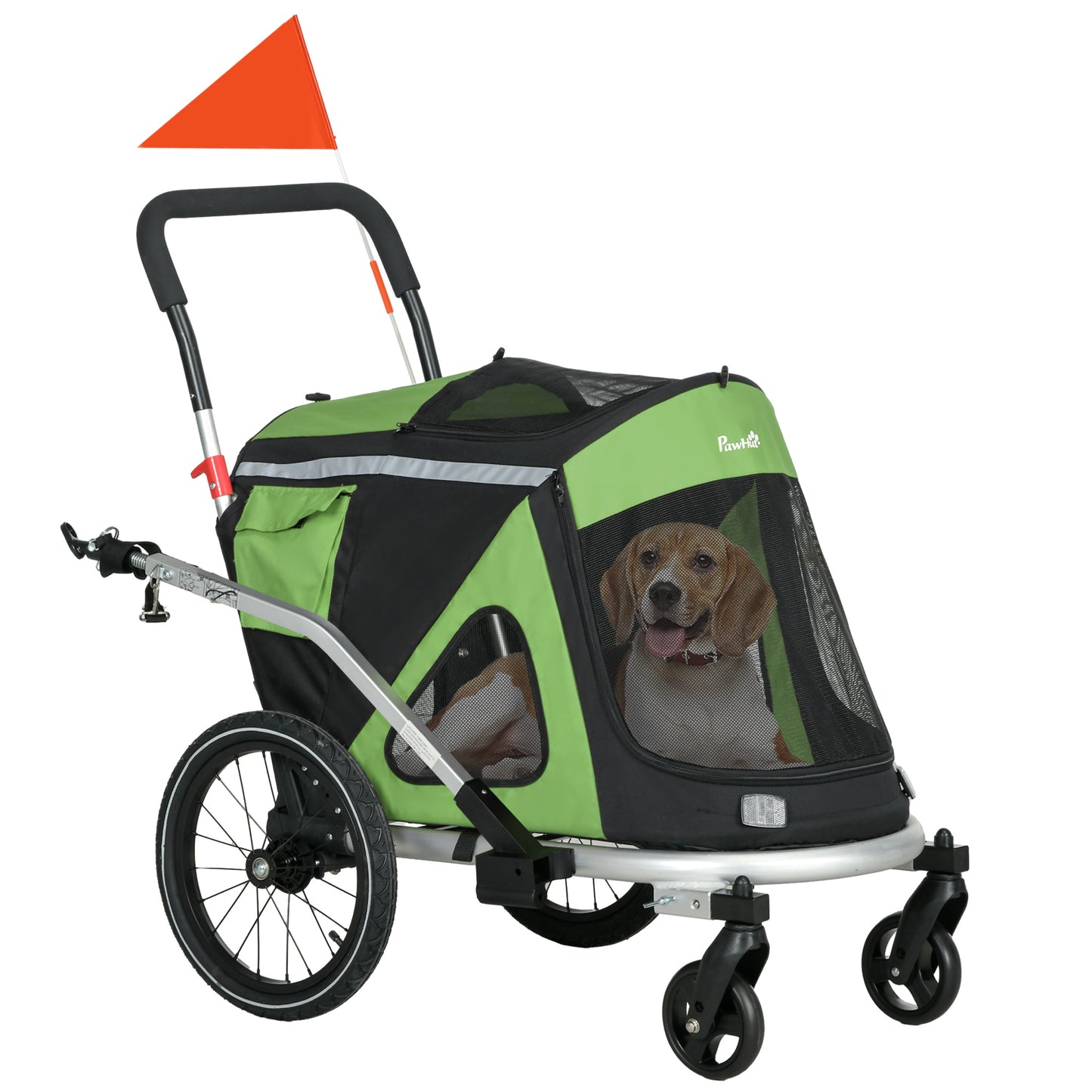 PawHut 2-in-1 Hundebuggy Hundejogger Fahrradanhänger bis 20kg 2 Reflektoren 1 Sicherheitsleine 150 x 68 x 95 cm Grün