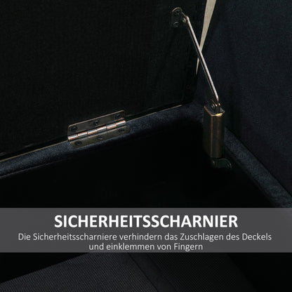 HOMCOM Sitzbank mit Stauraum Armlehnen Polsterbank mit Samtoptik, Sitztruhe mit Holzbeine, Truhenbank für Wohnzimmer Schlafzimmer Flur 107 x 42 x 65 cm, Schwarz