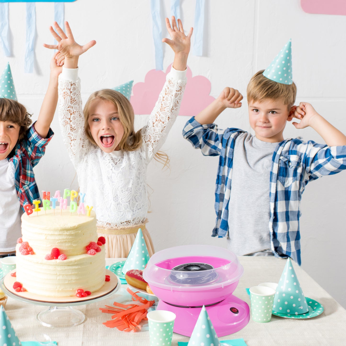HOMCOM Zuckerwattemaschine für Zuhause ماكينة حلوى القطن Zuckerwatte Maschine mit Stäbchen und Messlöffel Höhe 18 سم 550 وات لـ Kinderfest، Geburtstag، Party Rosa