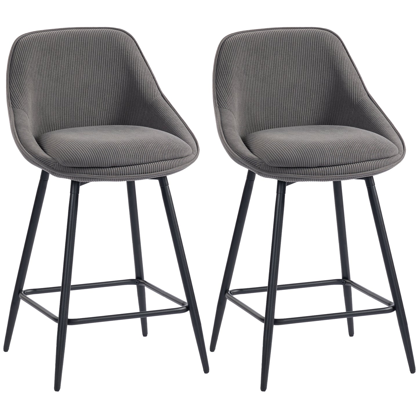 HOMCOM 2er-Set Barstühle mit Cordbezug und Stahlbeinen, Polsterstühle für Kücheninsel, Esszimmer, Grau