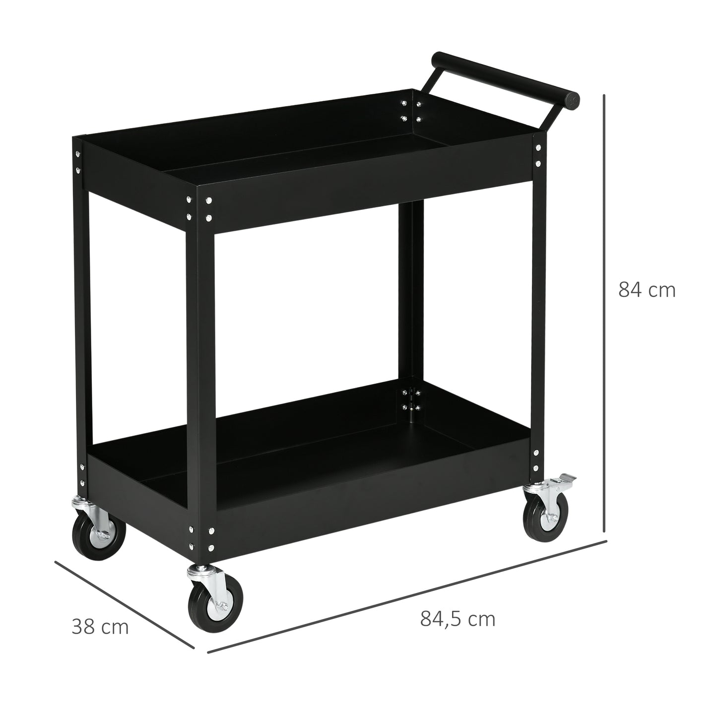 DURHAND Werkstattwagen, 2 Etagen, Schubkarre, 4 Rollen, Stahl, bis 150 kg, 84,5 x 38 x 84 cm, Schwarz