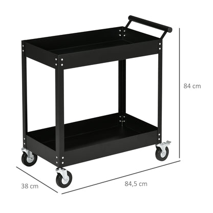 DURHAND Werkstattwagen, 2 Etagen, Schubkarre, 4 Rollen, Stahl, bis 150 kg, 84,5 x 38 x 84 cm, Schwarz