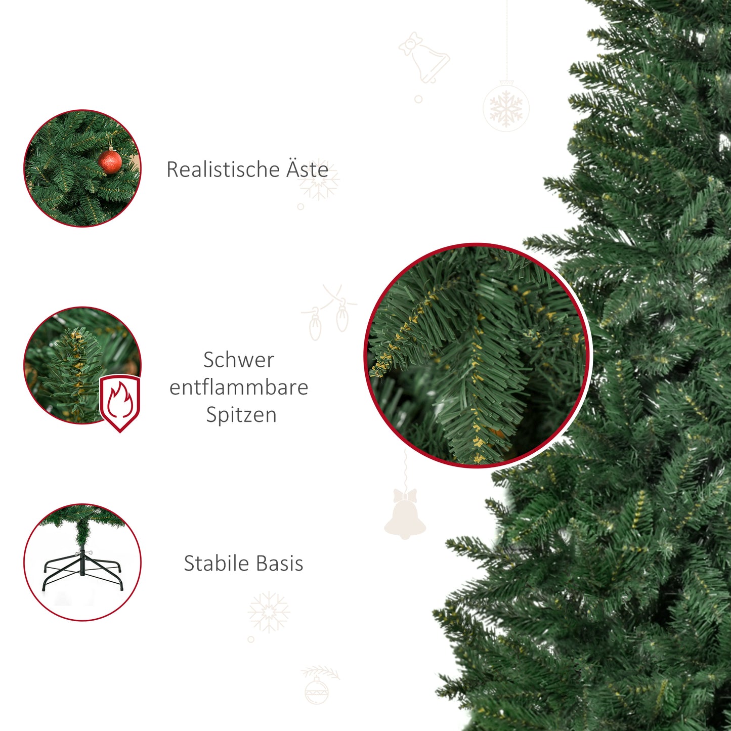 HOMCOM Künstlicher Weihnachtsbaum 180 cm Kieferbaum künstlich mit 724 Zweigen Metallständer für drinnen
