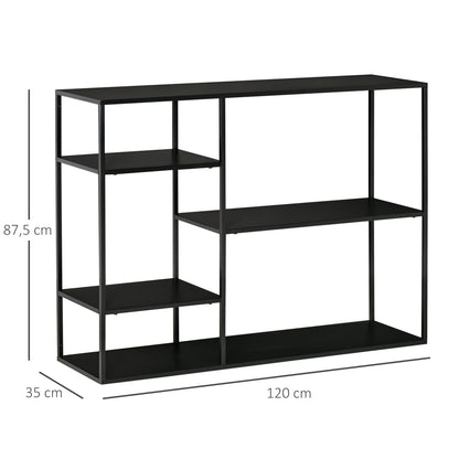 HOMCOM Standregal Bücherregal mit 5 offenen Fächern, Aufbewahrungsregal mit Metallrahmen, Würfelregal für Küche, Wohnzimmer, Schwarz, 120 x 35 x 87,5 سم