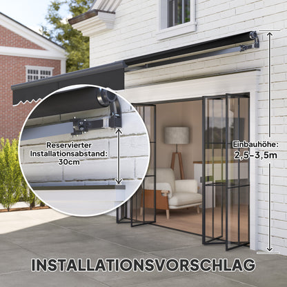 Outsunny Klemmmarkise mit Handkurbel elektrisch höhenverstellbar Gelenkarmmarkise 300 cm breit Dunkelgrau
