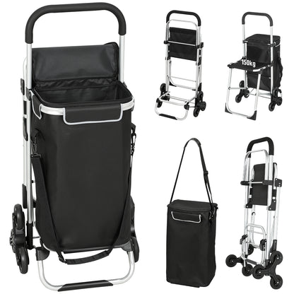 HOMCOM Einkaufstrolley, 40 L Oxford-Tasche, 3-Rad-Design, Aluminiumrahmen, Sitz, Grau