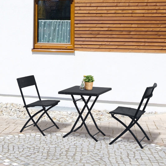 Outsunny Polyrattan Bistroset für 2 Personen Sitzgruppe Rattan Gartenmöbel Set Garnitur Schwarz