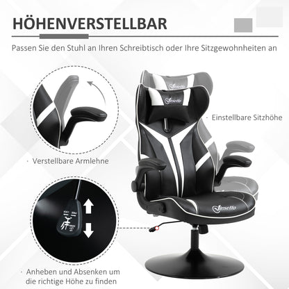 Vinsetto Gaming Stuhl ergonomischer Computerstuhl mit Wippfunktion Drehstuhl höhenverstellbar Stahl Schwarz+Weiß 67 x 70 x 106-112 cm