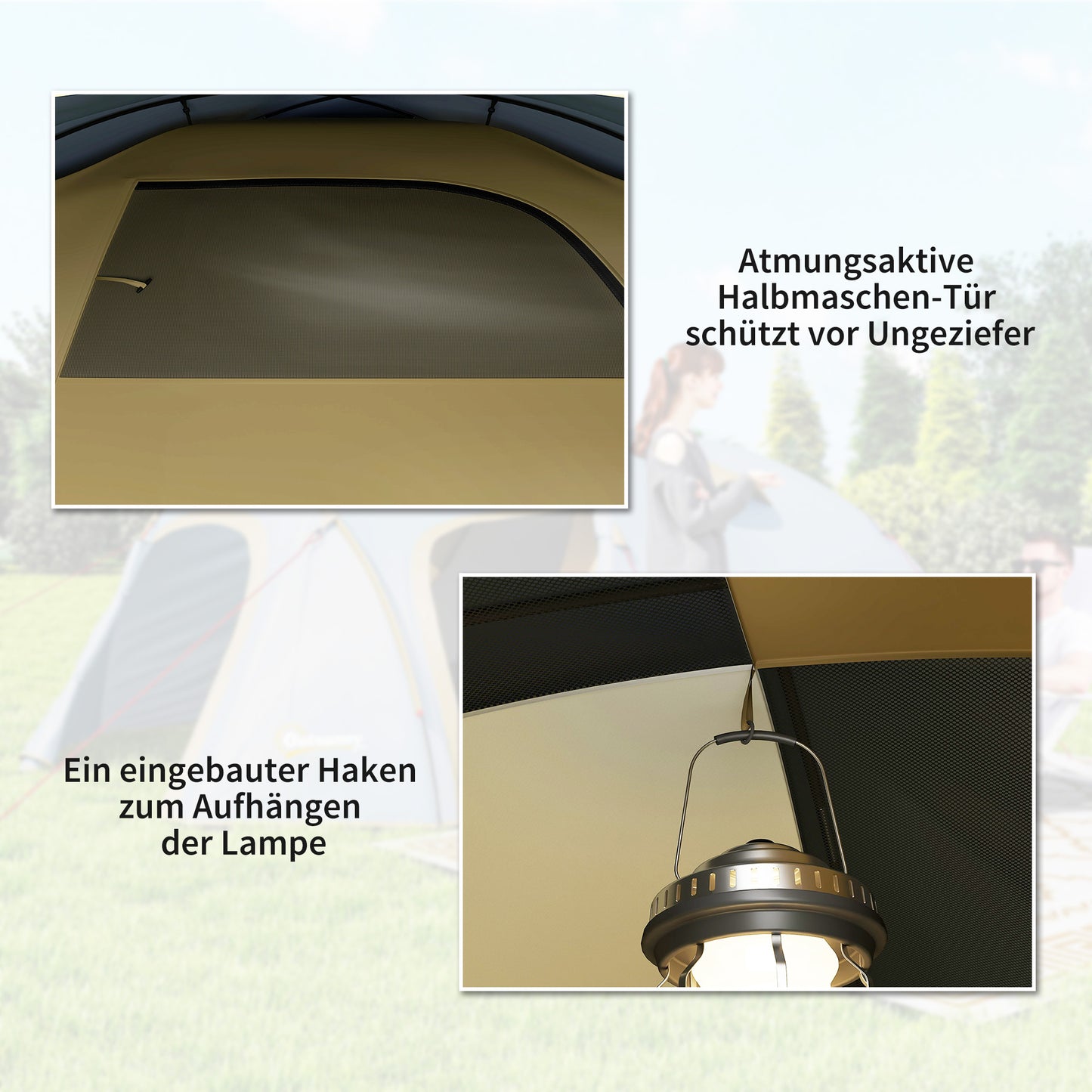 Outsunny Campingzelt für 4 Personen, wasserdicht Tunnelzelt mit 2 Türen Haken Packtasche 3,45 x 2,4 x 1,3 m Hellblau