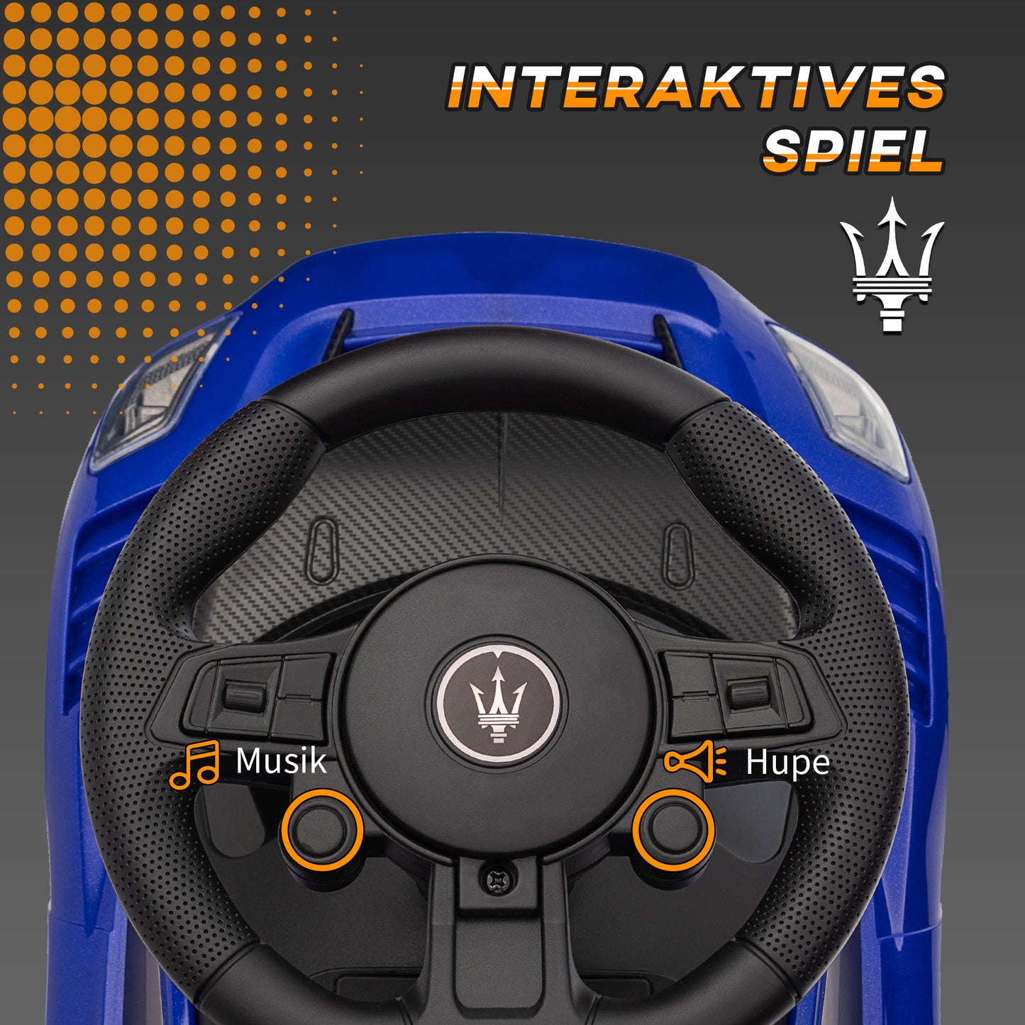 AIYAPLAY Rutschauto, Lizenzfahrzeug, interaktive Hupen- und Musikknöpfe, Kunststoff und Stahl, Blau, 65 x 29 x 37 cm