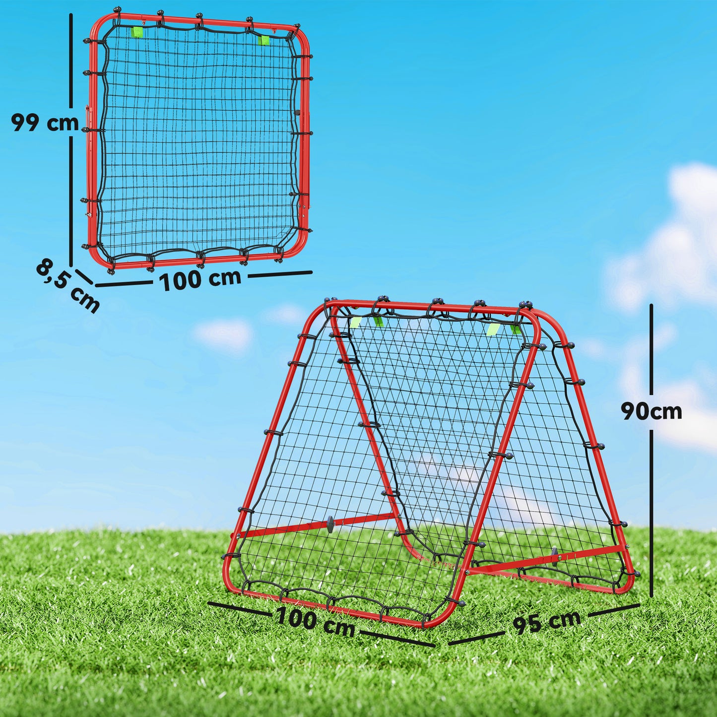 HOMCOM Fußballtor, verstellbar, klappbar, Metallrahmen, 100 x 68-95 cm, Rot