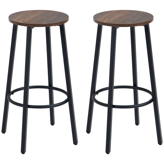 HOMCOM Barhocker-Set aus 2 Barstühlen im Industrial Design, Metallrahmen, Fußstütze, 42 x 42 x 65 cm