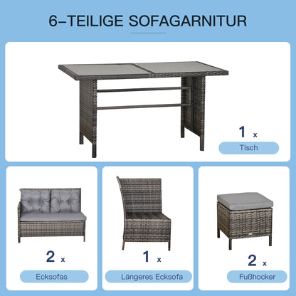 Outsunny Gartenmöbel-Set aus PE-Rattan, für 5 Personen, Rattan-Lounge-Set, abnehmbare Polster, Grau + Braun