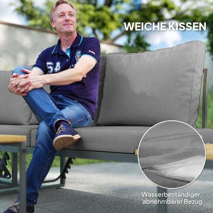 Outsunny Außenmöbel-Set, auf 6 Sitze erweiterbar, L-förmige Outdoor-Sitzecke mit Tischen, Stahlrahmen, verstellbare Lehnen, Grau