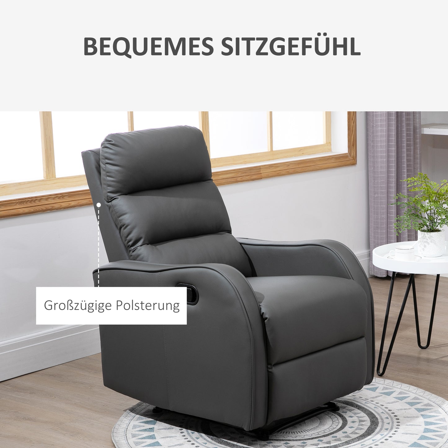 HOMCOM Relaxsessel mit Fußstütze, Liegesessel, ausklappbare Fußstütze, Kunstleder, Dunkelgrau