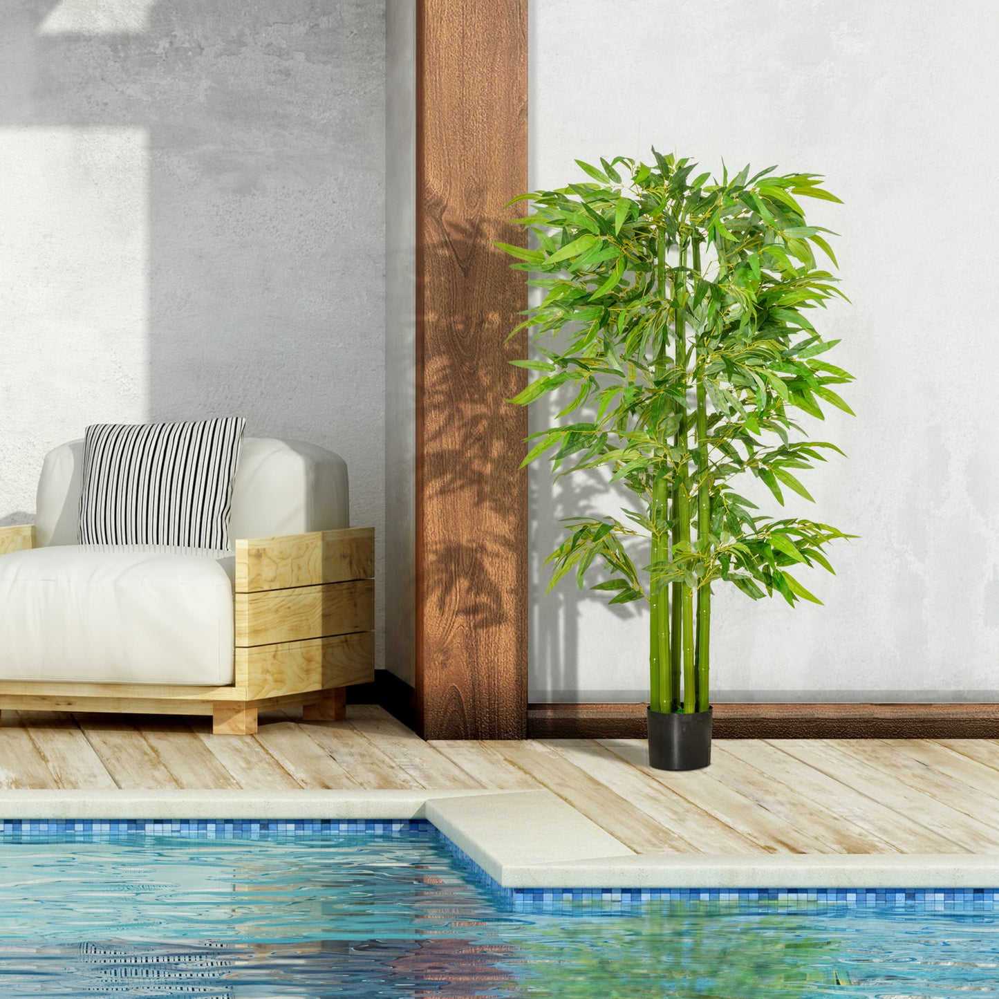 HOMCOM Künstlicher Bambus groß 160 cm Kunstpflanze, Kunstbambus, Plastik Künstliche Pflanzen im Topf, Fake Plant wie echt für Wohnzimmer Schlafzimmer Büro Garten Moderne Dekoration Geschenk