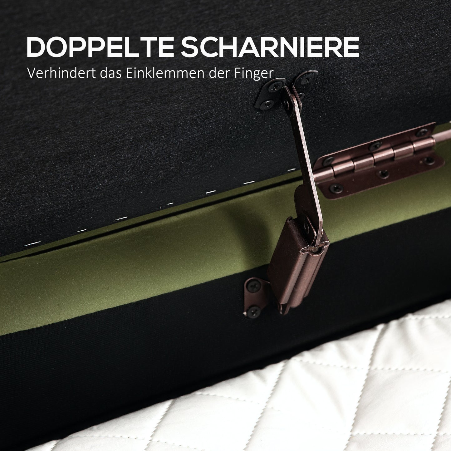 HOMCOM Sitzbank mit Klappdeckel und Stauraum، Stoffbezug، Holz، Metall، Dunkelgrün+Goldfarben