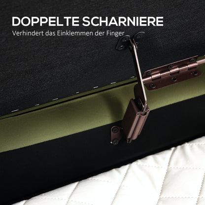 HOMCOM Sitzbank mit Klappdeckel und Stauraum، Stoffbezug، Holz، Metall، Dunkelgrün+Goldfarben
