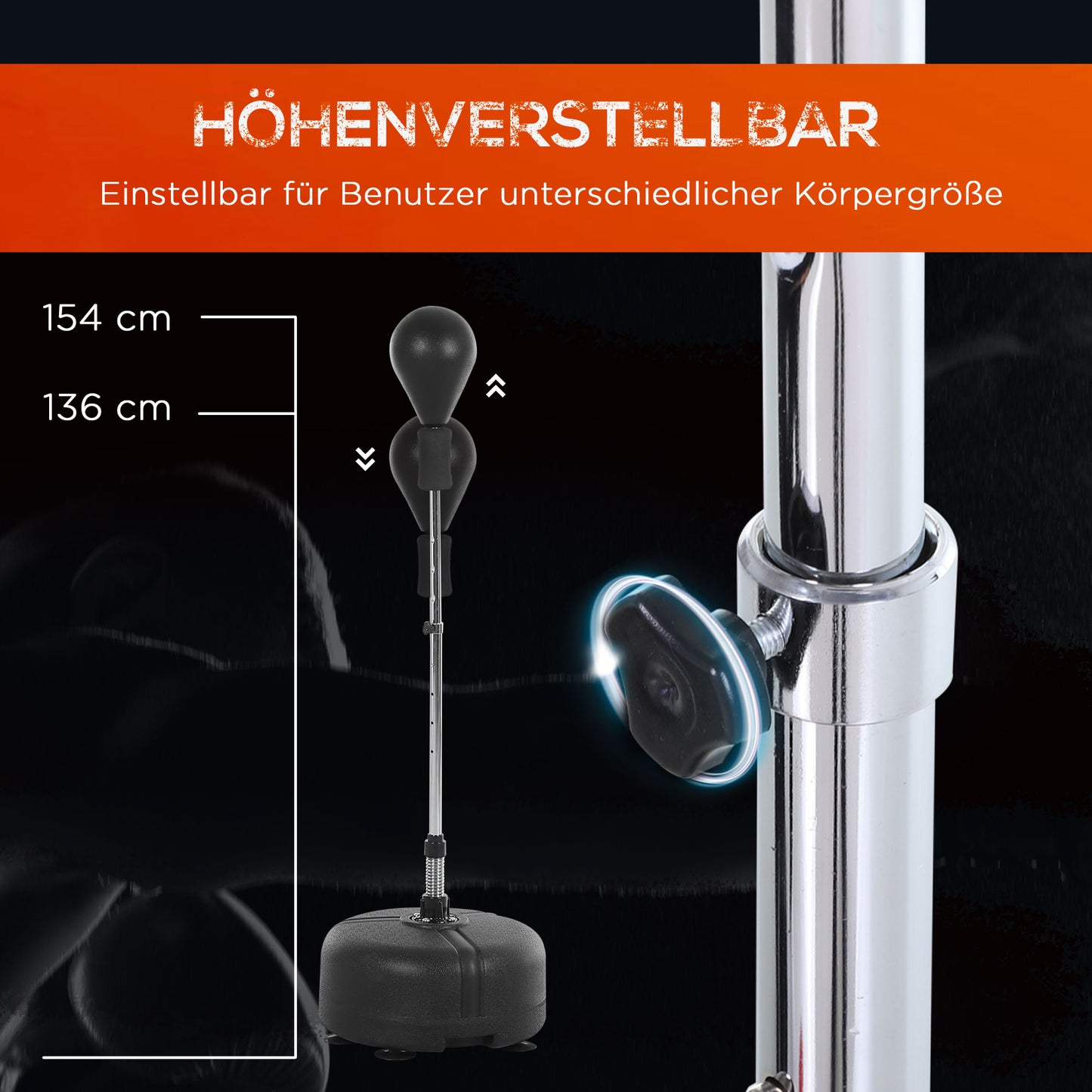 مجموعة HOMCOM Punchingball Set Standbox Training Set 136-154 cm höhenverstellbar mit 1 زوج Handschuhe Geeignet for Profis und Anfänger Black