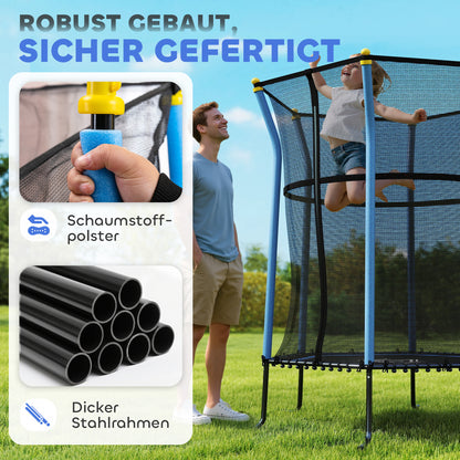 HOMCOM ترامبولين فور كيندر، Ø163,5 سم، مع Sicherheitsnetz، gepolstert، Stahl، belastbar bis 50 كجم، Schwarz &amp; Blau