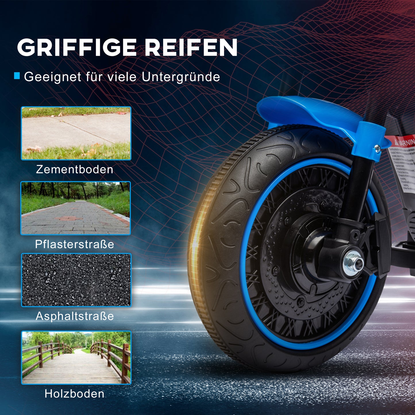 HOMCOM Elektrisches Kindermotorrad, Elektrisches Kinderfahrzeug, mit Scheinwerfer, 3 km/h, Blau + Schwarz