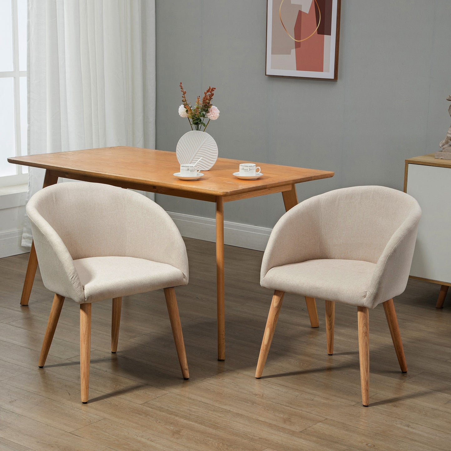 HOMCOM 2er-Set gepolsterte Stühle, skandinavisches Design, Polsterstühle mit Holzbeinen, rutschfeste Pads, 150 kg Belastbarkeit, Beige