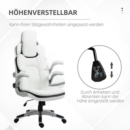Vinsetto Ergonomischer Bürostuhl med klappbara Armlehnen, Höhenverstellbarer Schreibtischstuhl med Wippfunktion, dick gepolsterter Stuhl med verstellbar gepolsterte Armlehne 69 x 67 x 113-121 cm
