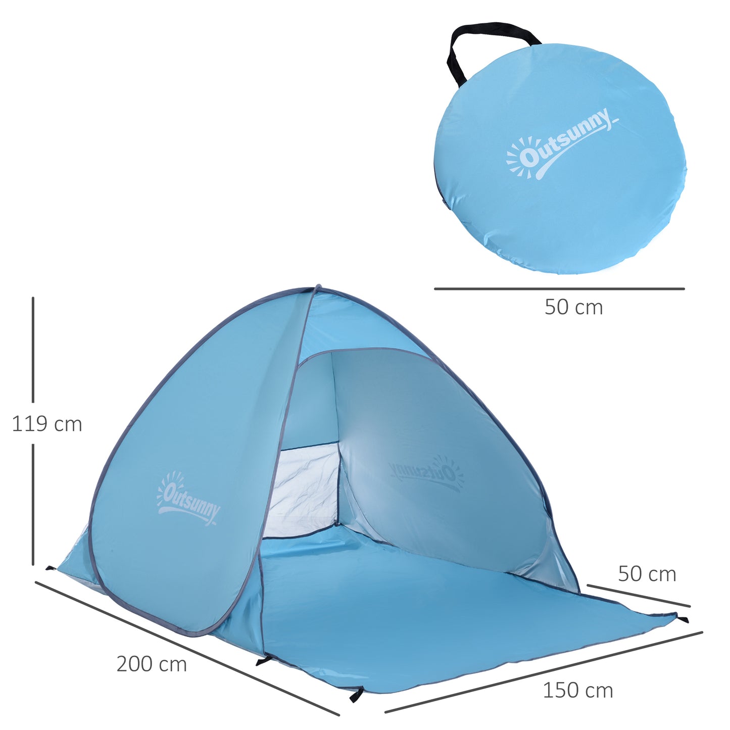 Outsunny Pop-up-Zelt, Strandzelt, Campingzelt, Polyester, 200 x 150 x 119 cm, Blau