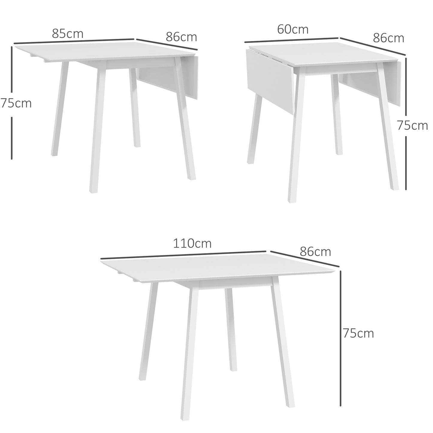 HOMCOM Esstisch Klapptisch Küchentisch, 2 aufklappbare Flächen, 110 x 86 x 75 cm, Weiß