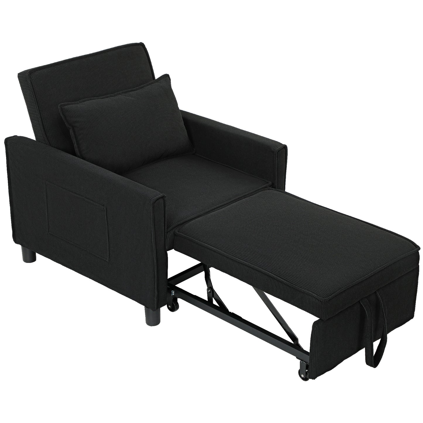 HOMCOM Schlafsessel, verstellbar, 3 Positionen, Cordbezug, bis 120 kg, Schwarz