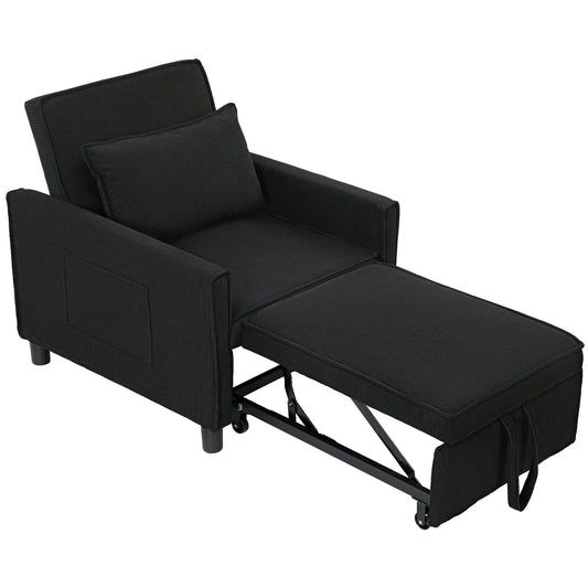 HOMCOM Schlafsessel, verstellbar, 3 Positionen, Cordbezug, bis 120 kg, Schwarz