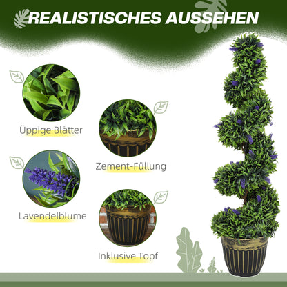 HOMCOM 2-teiliges Kunstpflanzen-Set, Spiral-Design, Zementsockel, Grün