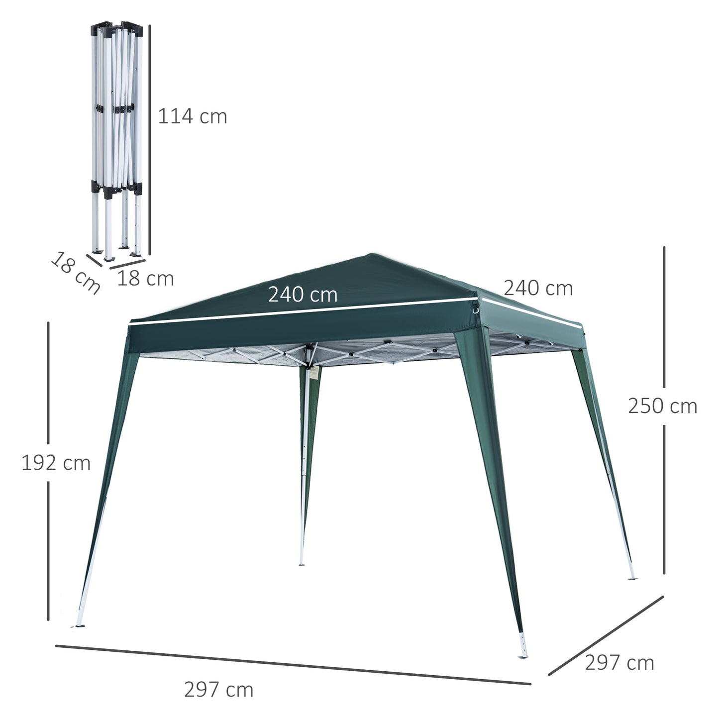 Outsunny Faltpavillon 2,4x2,4m Pavillon Faltzelt mit UV-Schutz, Partyzelt inkl. Tragetasche für Garten, Balkon, Stahl Grün