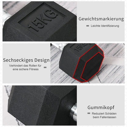 HOMCOM Hanteln mit gerändeltem Griff, Kurzhantel aus Gusseisen, 1 x 15kg, Kurzhanteln für Männer und Frauen, Dumbbell für Zuhause, Fitnessstudio, Krafttraining