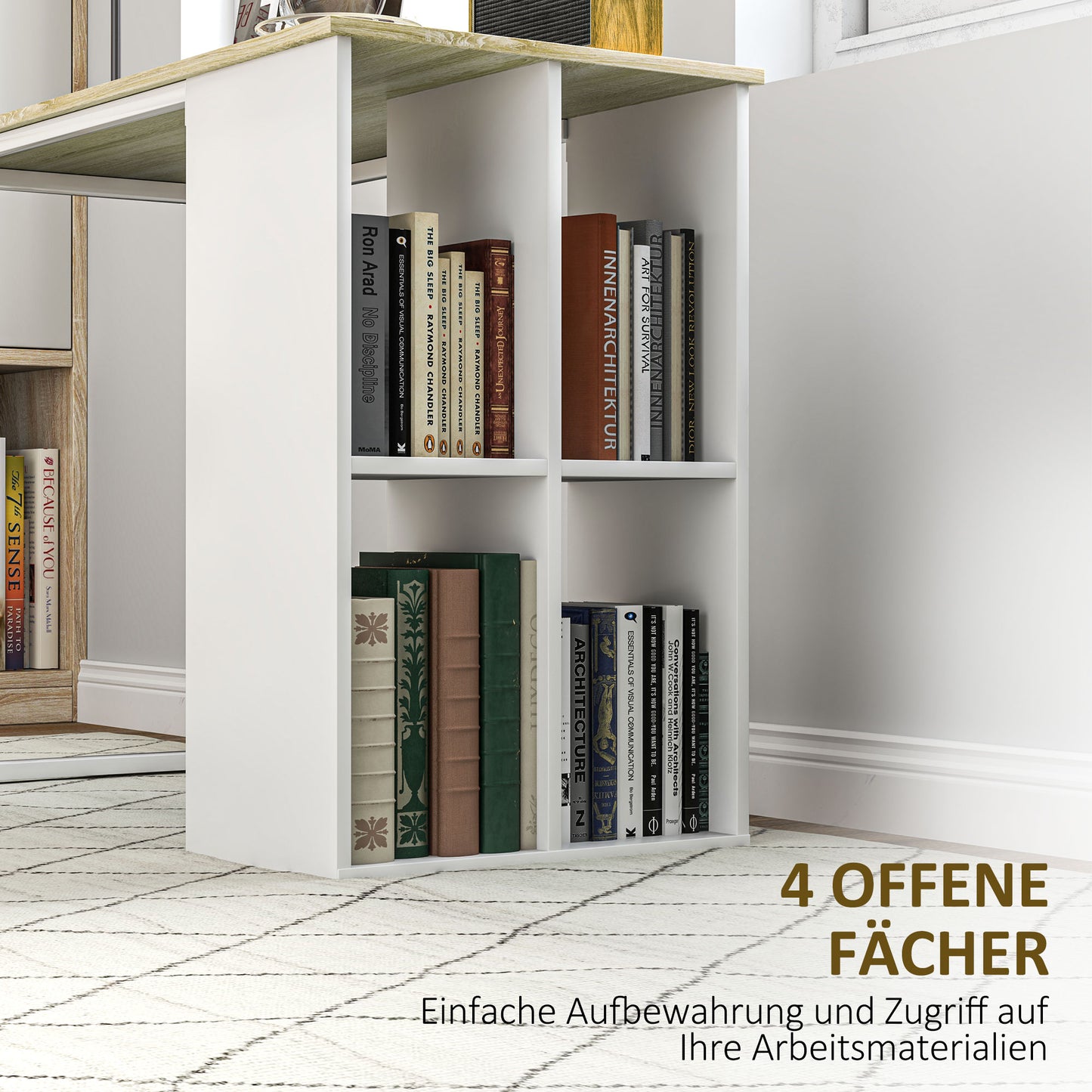 HOMCOM Kompakter Computertisch, Moderner Schreibtisch mit Stauraum-Fächern, für kleine Räume, 100 x 54 x 75 cm, Weiß