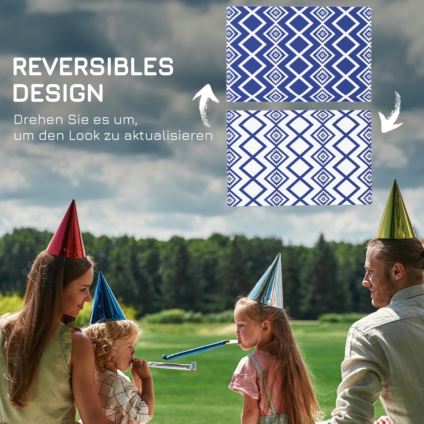 Outsunny Outdoorteppich Terrassenteppich، wetterbeständig، تصميم عصري، 182 سم × 274 سم × 0,3 سم، Blau + Weiß