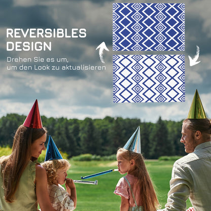 Outsunny Outdoorteppich Terrassenteppich، wetterbeständig، تصميم عصري، 182 سم × 274 سم × 0,3 سم، Blau + Weiß