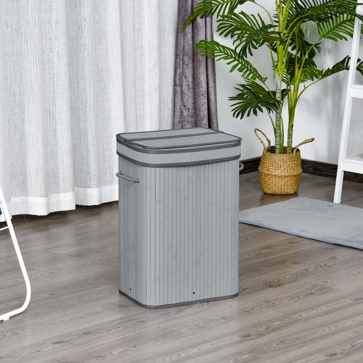 HOMCOM Wäschekorb, 70 L Wäschesammler mit Deckel, herausnehmbarer Innenfutter, Wäschebox für Badezimmer, 40 x 30 x 60 cm, Grau