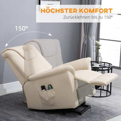 HOMCOM Massagestuhl mit Aufstehhilfe, 8 Vibrationspunkte, Heizfunktion, Fußstütze, Creme