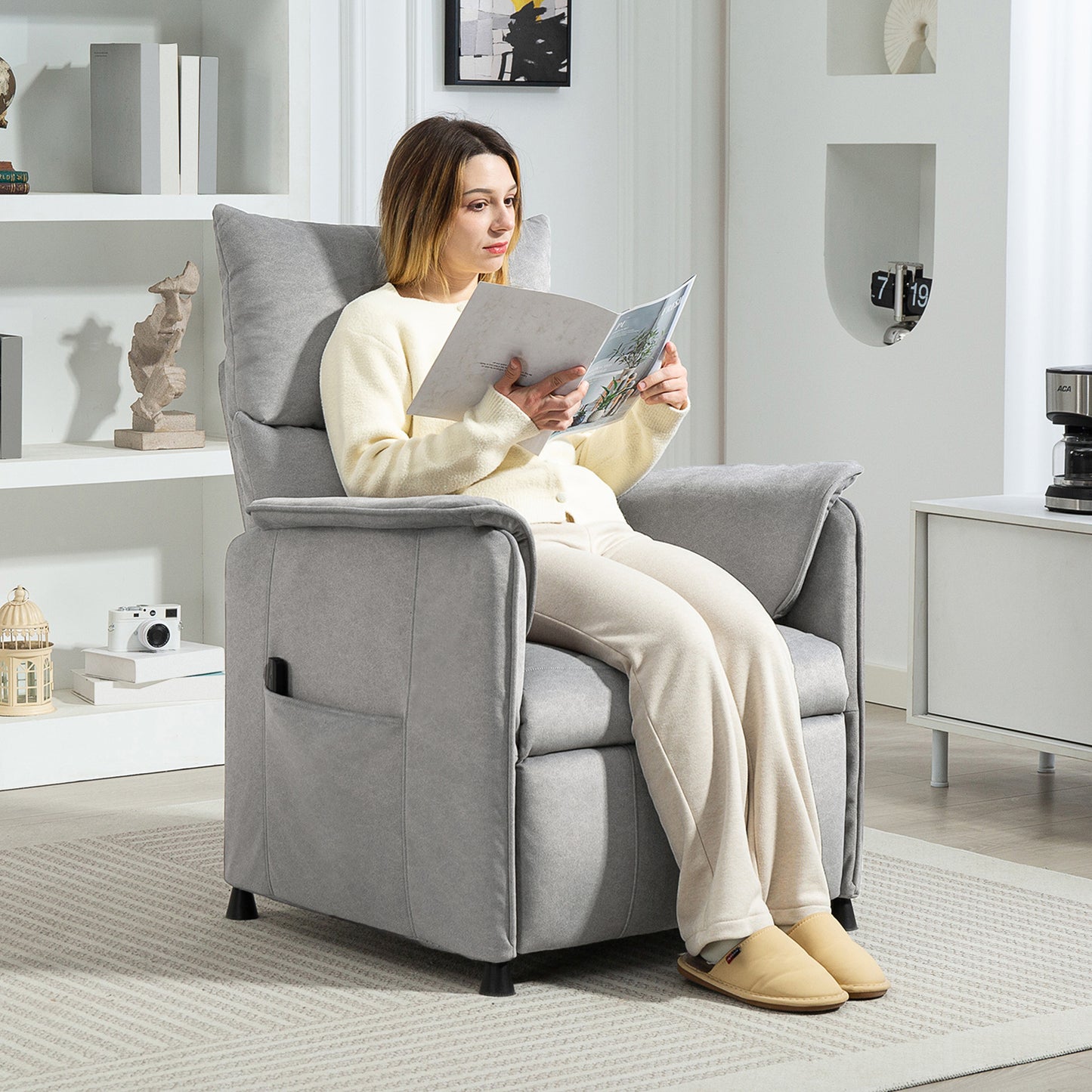 HOMCOM Relaxsessel mit leisem Motor, Polstersessel mit robusten Stoffbezug, Memory-Funktion, anpassbare Fußstütze, Grau