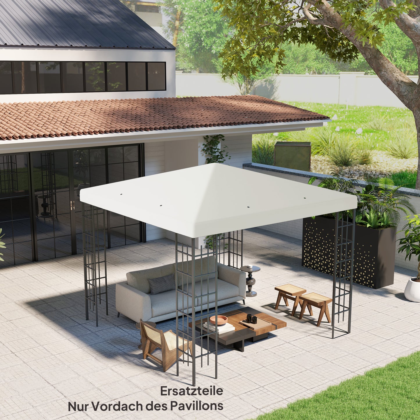 Outsunny 3 x 3 m Ersatzplane für Pavillon, Plane für Garten-Pavillon, mit Wasserablauföffnungen, UPF30+, Hellgrau