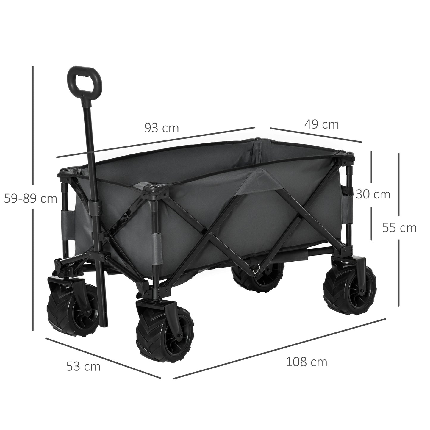 Outsunny Bollerwagen Faltbarer Handwagen 360° Gartenwagen Transportwagen mit Teleskop Griff Verstellbarer Griffhöhe Strandwagen bis 70 kg Tragkraft Metall Oxford Dunkelgrau 108 x 55 x 59-89 cm