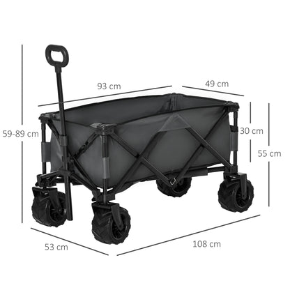 Outsunny Bollerwagen Faltbarer Handwagen 360° Gartenwagen Transportwagen mit Teleskop Griff Verstellbarer Griffhöhe Strandwagen bis 70 kg Tragkraft Metall Oxford Dunkelgrau 108 x 55 x 59-89 cm
